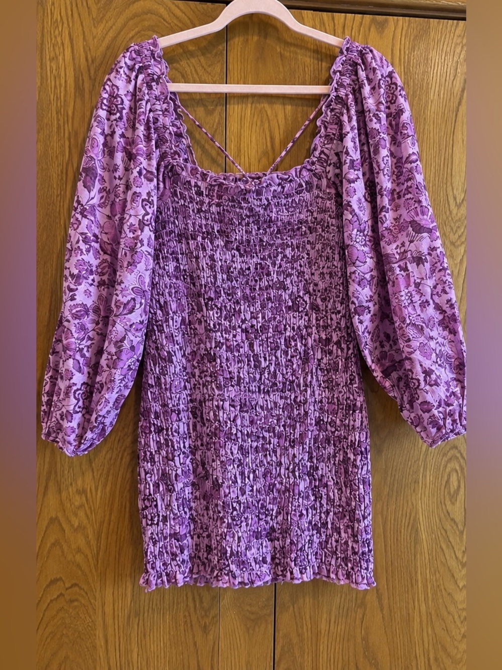 NWT Free People Smock It To Me Mini Dress Azalea Combo Purple Floral S